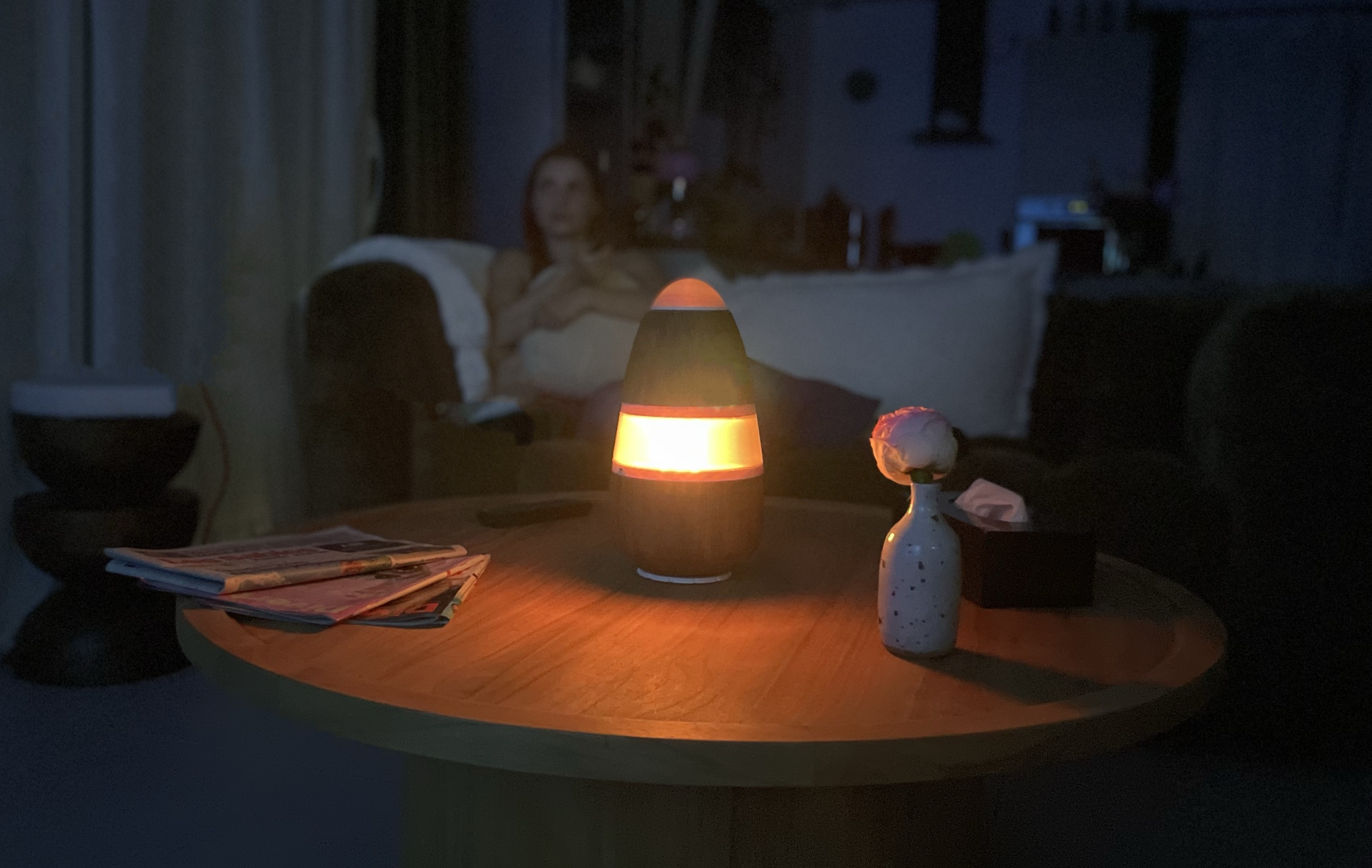 Rendu de la Héli Lampe, lampe en bois et plastique