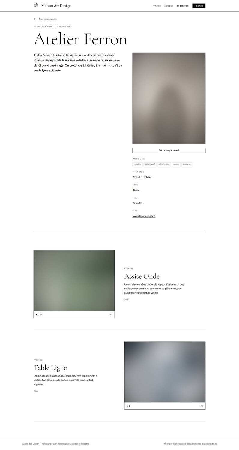 Maison des Design — Fiche designer : le profil complet.