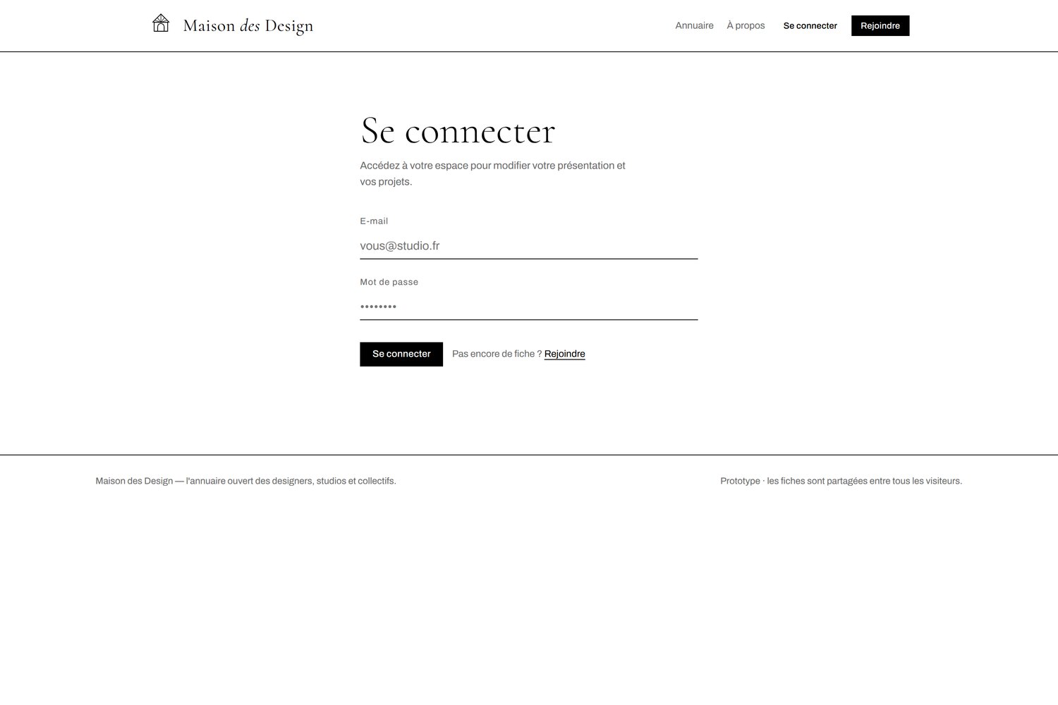 Maison des Design — Connexion.
