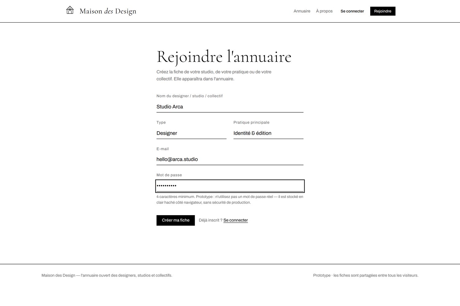 Maison des Design — Inscription : rejoindre l'annuaire.